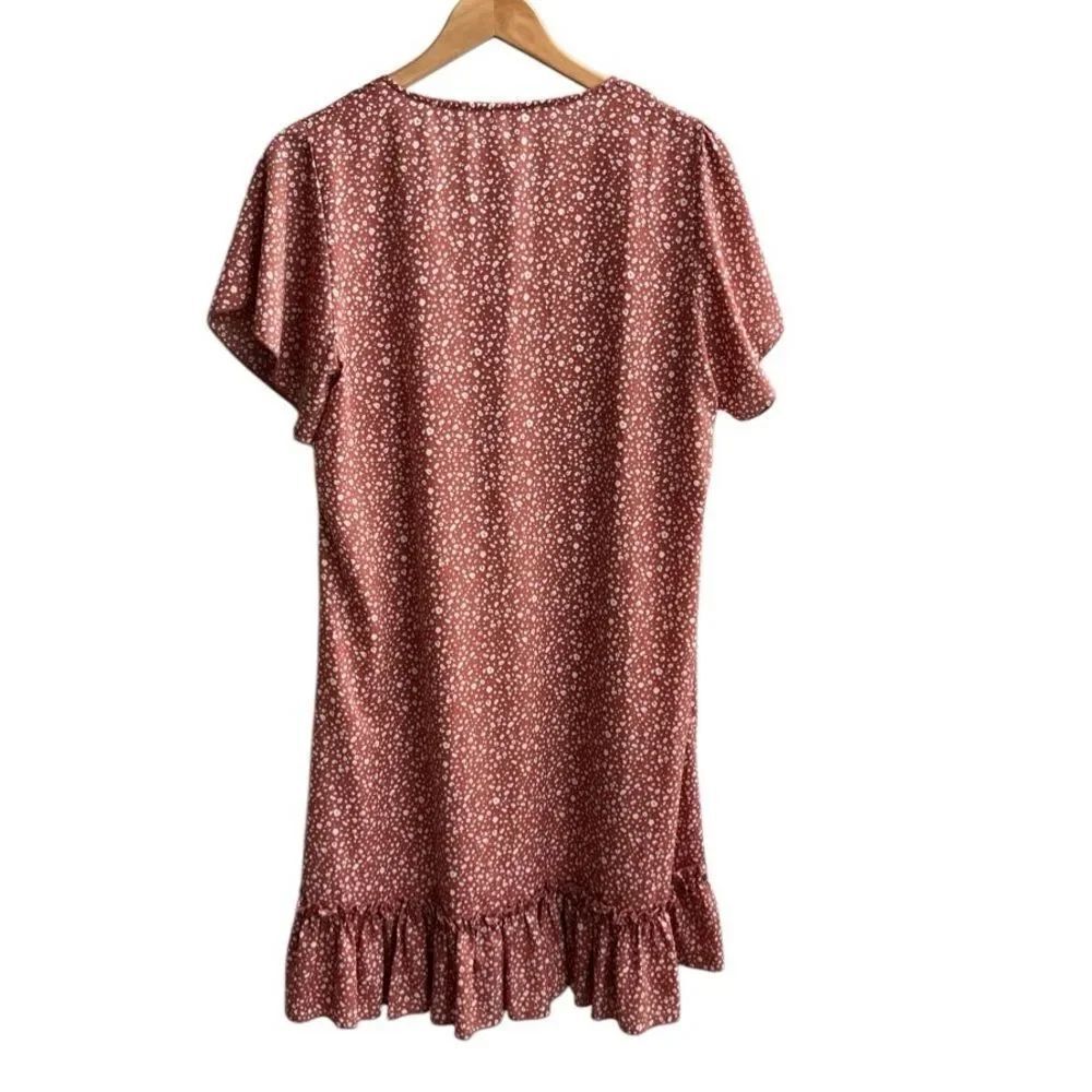 Rust Red Printed Ruffle Mini Dress - Size M - Picture 2 of 11
